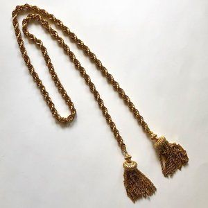 Vintage '60s MONET Damita Rope Chain Tassel Necklace - 18k Gold-Plated Brass